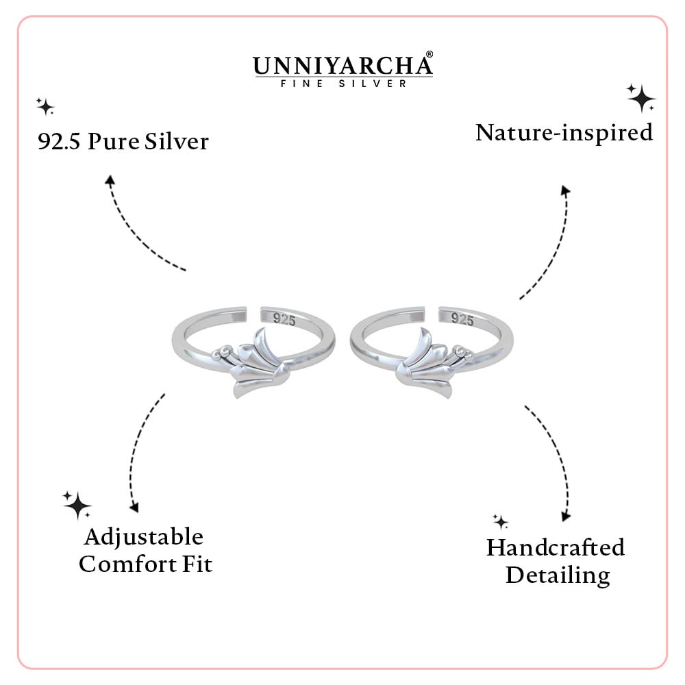 925 Pure Silver Bloom Toe Rings for Women (Adjustable)