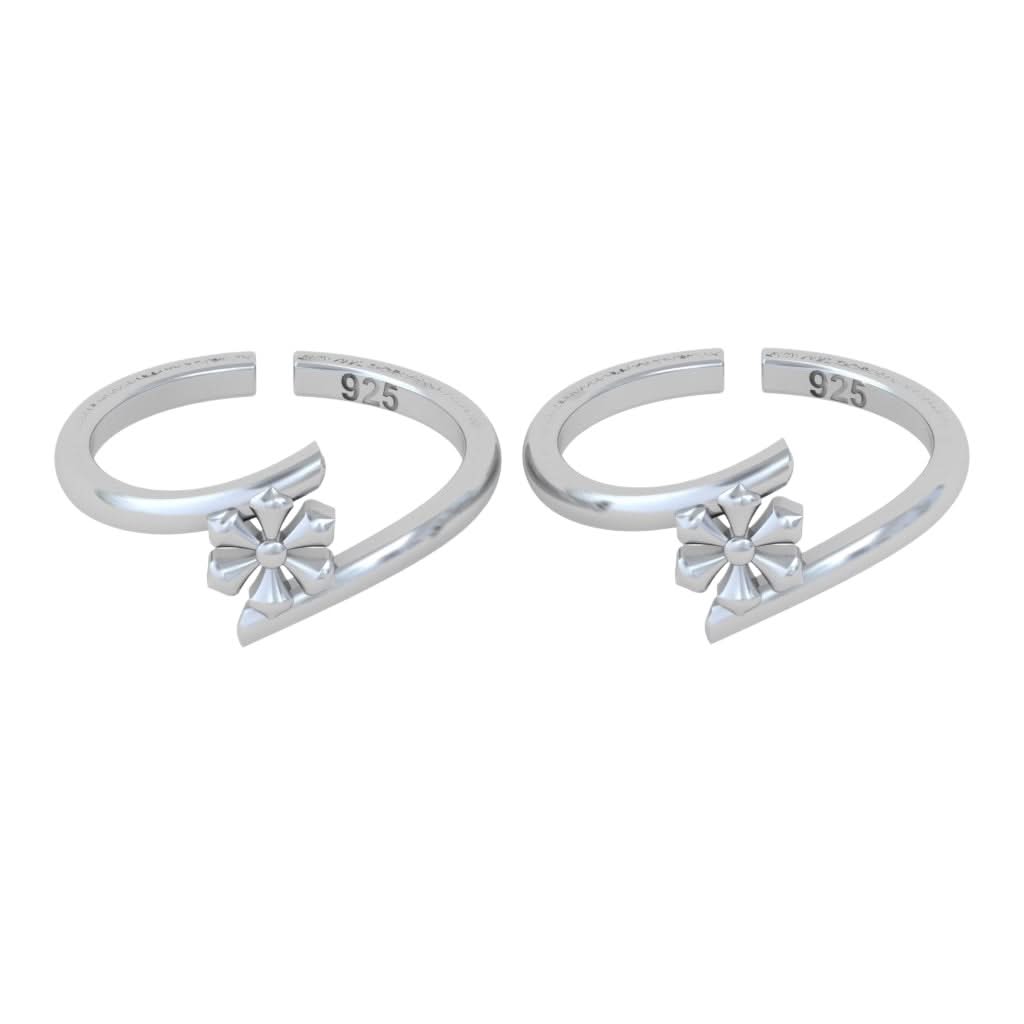 925 Pure Silver Botanical Star Flower Bypass Toe Ring