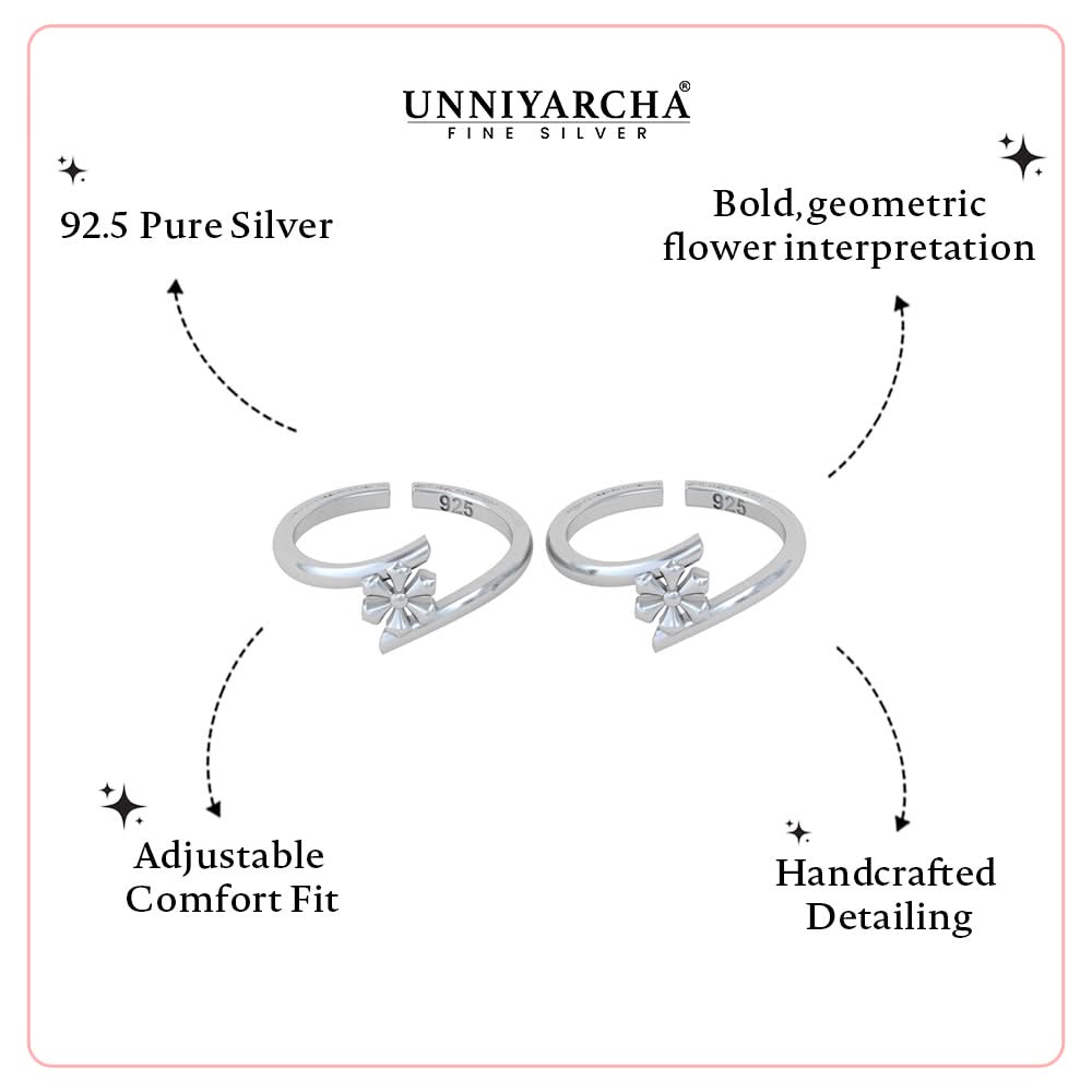 925 Pure Silver Botanical Star Flower Bypass Toe Ring