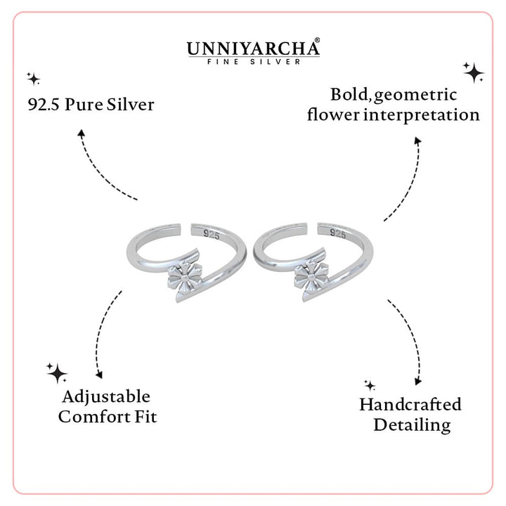 925 Pure Silver Botanical Star Flower Bypass Toe Ring