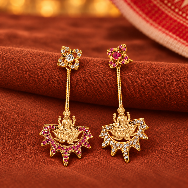 925 Silver Dhan Lakshmi Asymmetrical Earrings