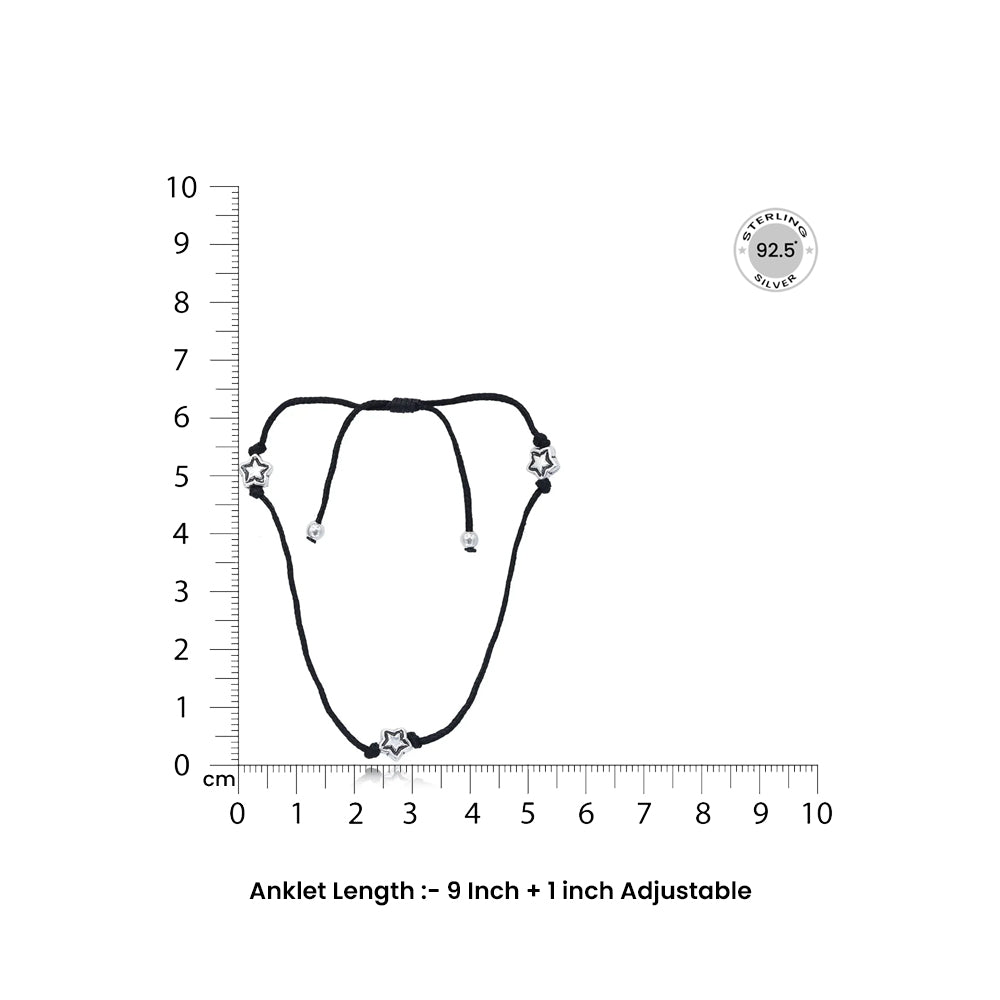 Three Stars Motif Silver 92.5 Thread Anklet