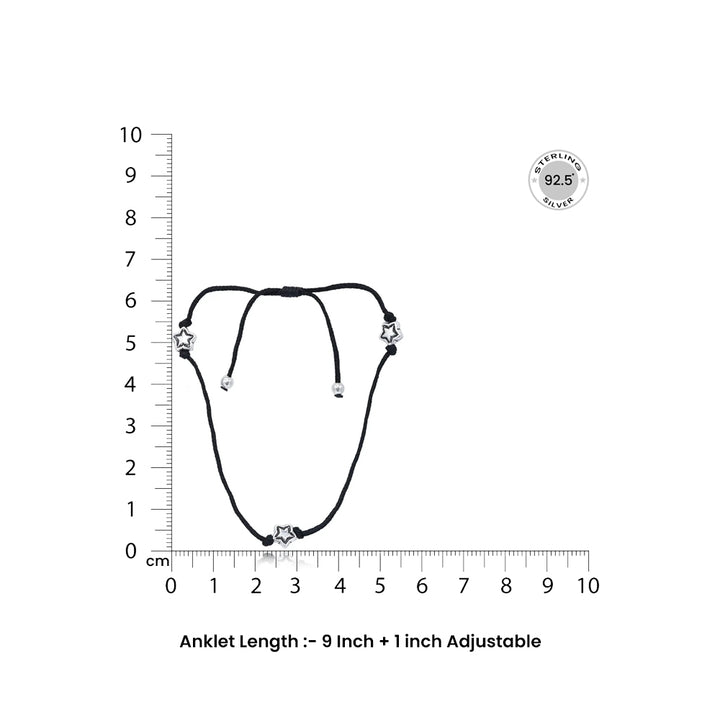 Three Stars Motif Silver 92.5 Thread Anklet