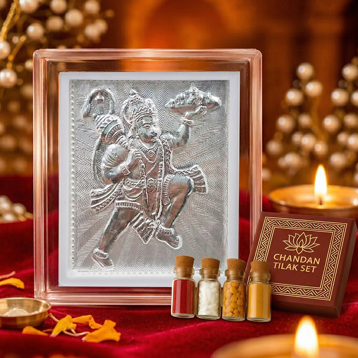 Sacred Pure 925 Silver Hanumann jii  Keepsake with Chandan Tilak Set