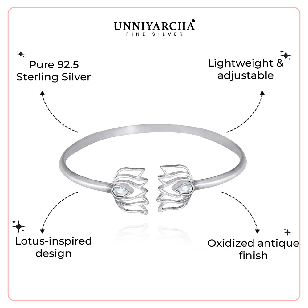 92.5 Silver Oxidize lotus bangle