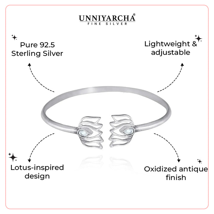 92.5 Silver Oxidize lotus bangle
