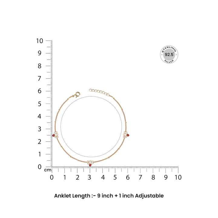 Silver Lotus Kundan 3 Motifs Anklet