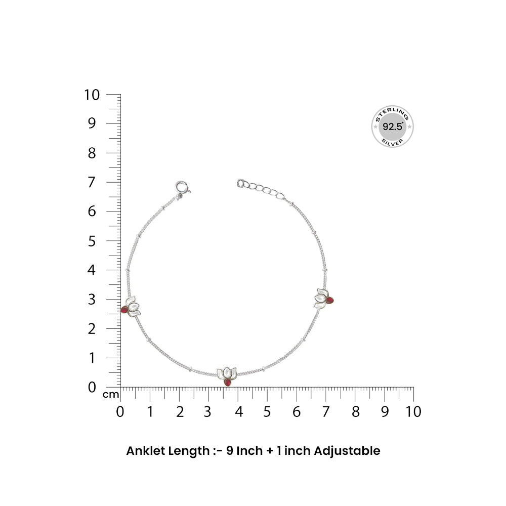 Single Silver Lotus Kundan 3 Motifs Anklet