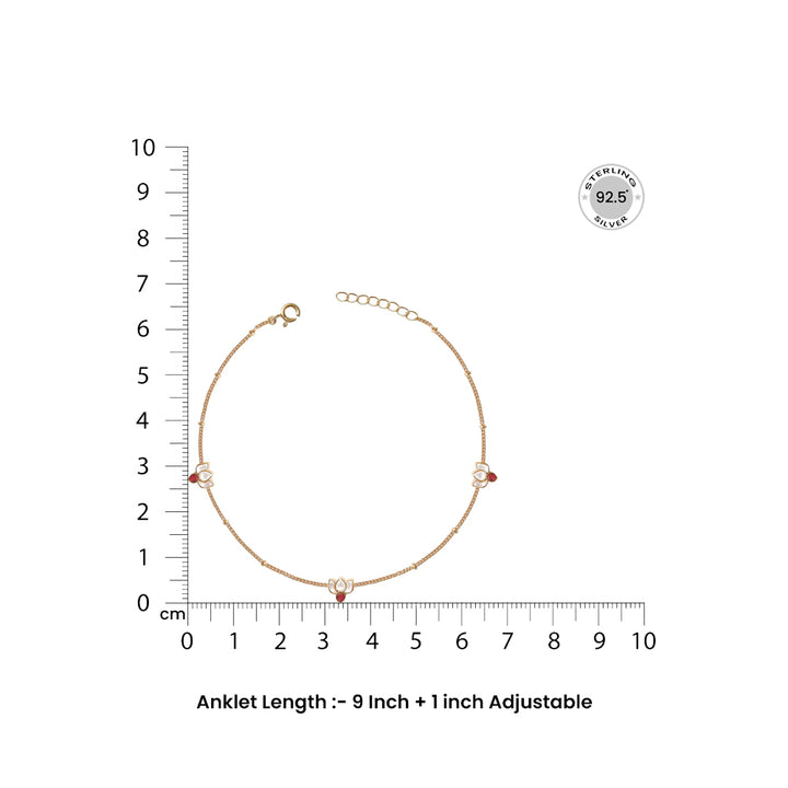 Single Silver Lotus Kundan 3 Motifs Anklet