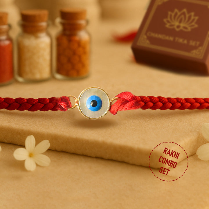 92.5 Silver Evil Eye Rakhi with Chandan Tilak Set