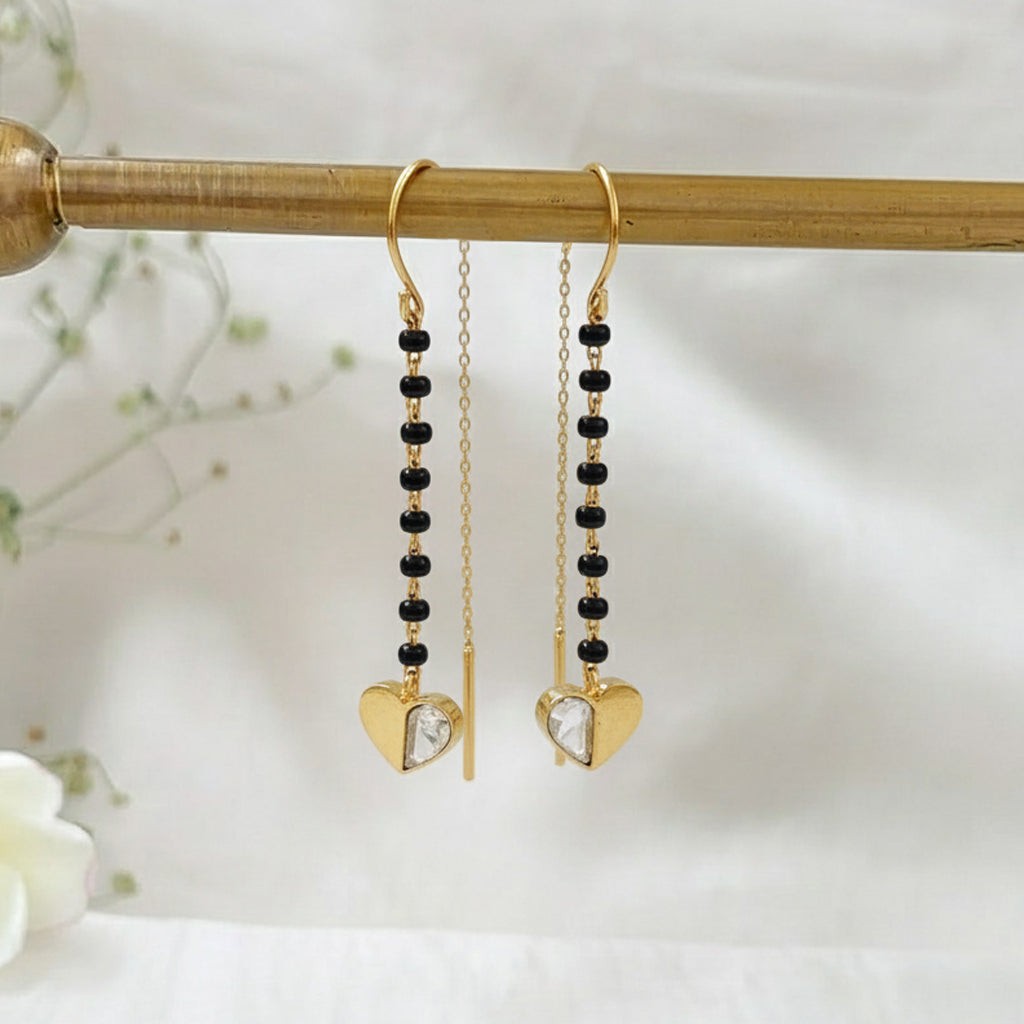 92.5 Sterling Silver Kundan Heart Mangalsutra Earring