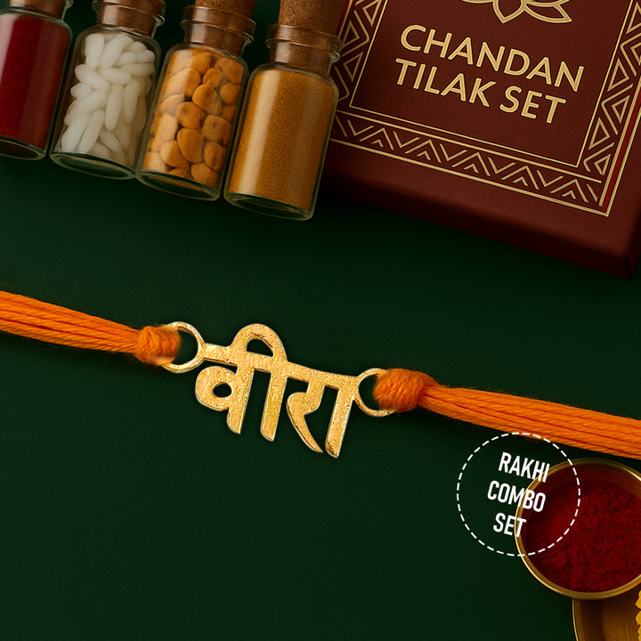 Pure 92.5 Silver Veera Rakhi with Chandan Tilak Set