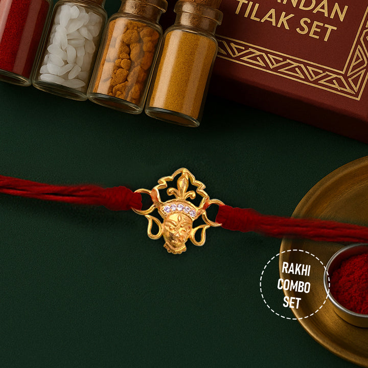 Pure 92.5 Silver Durga Rakhi with Chandan Tilak Set
