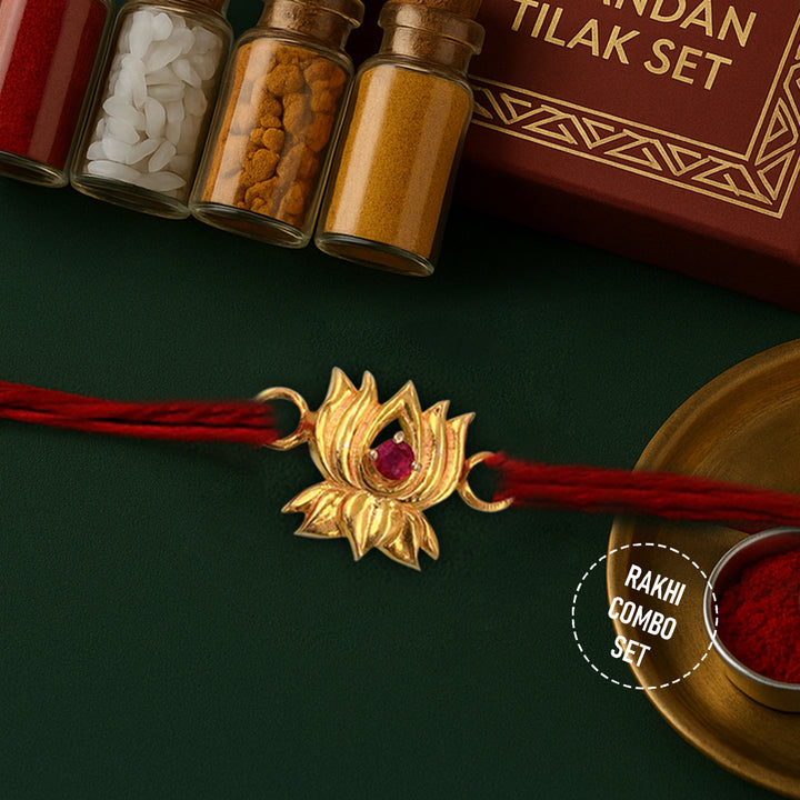 Pure 92.5 Silver Lotus Rakhi with Chandan Tilak Set