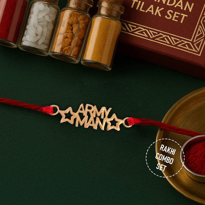 Pure 92.5 Silver Army Man Rakhi with Chandan Tilak Set