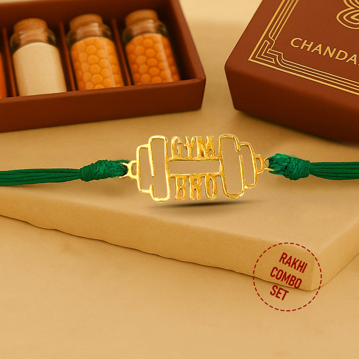 Pure 92.5 silver Gym Bro Rakhi with Chandan Tilak Set