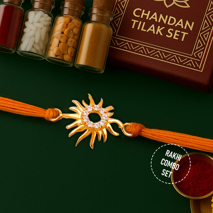 Pure 92.5 Silver Sun Rakhi with Chandan Tilak Set