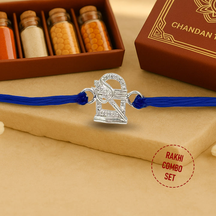 Pure 92.5 Silver Trishul Rakhi with Chandan Tilak Set