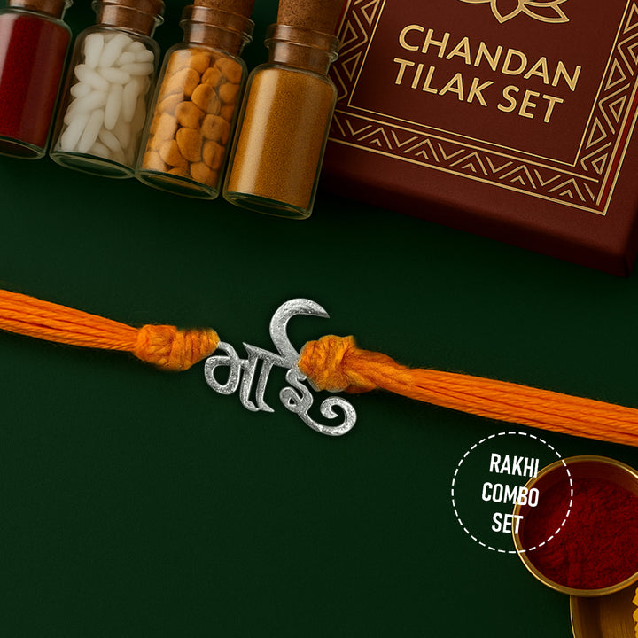 Pure 92.5 Bhai Silver Rakhi with Chandan Tilak Set