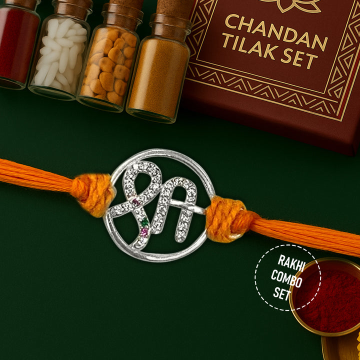 Pure 92.5 Silver Shri Rakhi with Chandan Tilak Set