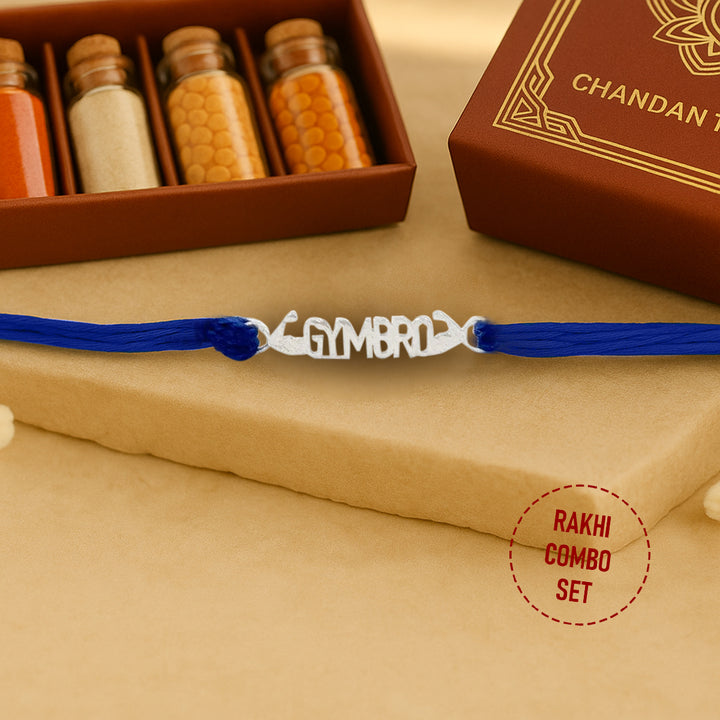 Pure 92.5 Silver Gymbro Rakhi with Chandan Tilak Set
