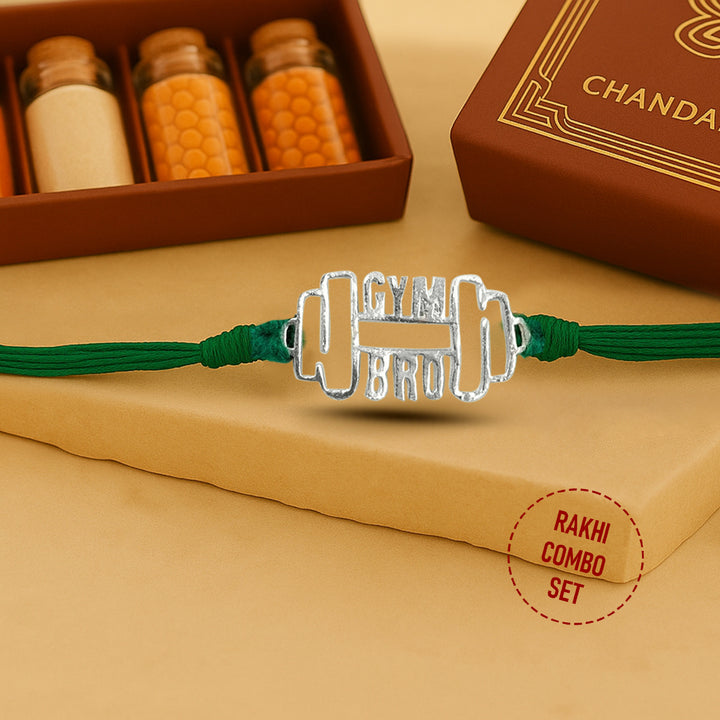 Pure 92.5 Silver Gym Bro Rakhi with Chandan Tilak Set