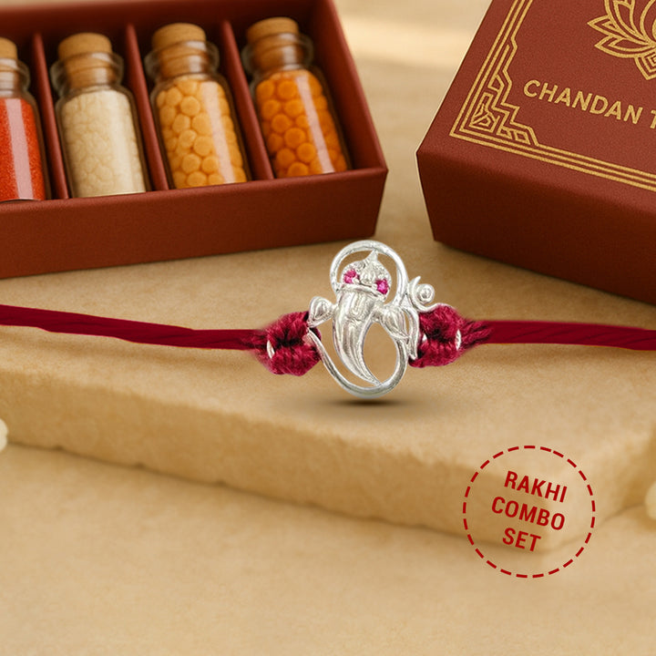Pure 92.5 Ganesh & Om Silver Rakhi with Chandan Tilak Set