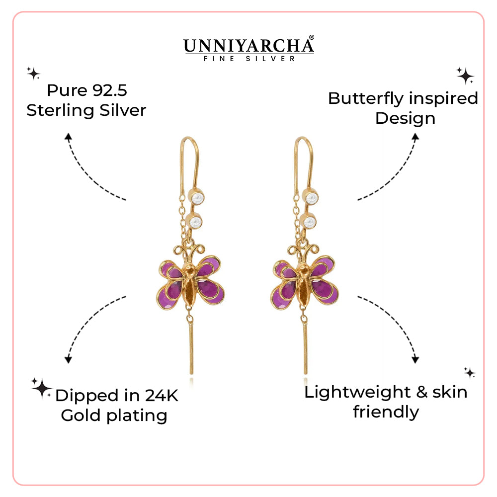 925 Sterling Silver Butterfly Sui Dhaga Earrings