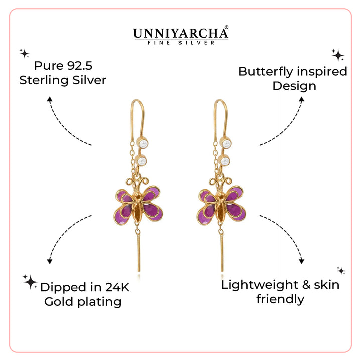 925 Sterling Silver Butterfly Sui Dhaga Earrings