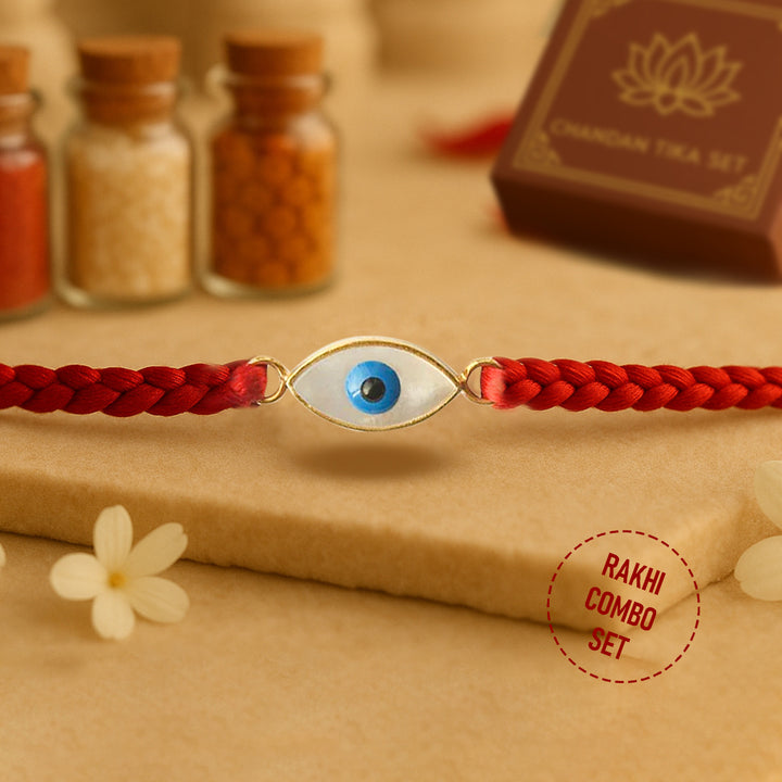 92.5 Silver Evil Eye Rakhi with Chandan Tilak Set