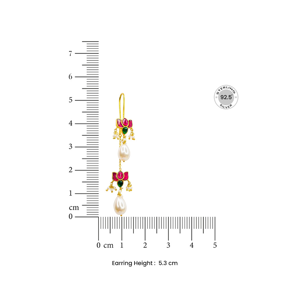 925 Sterling Silver Double Lotus Kundan Sui Dhaga Earring