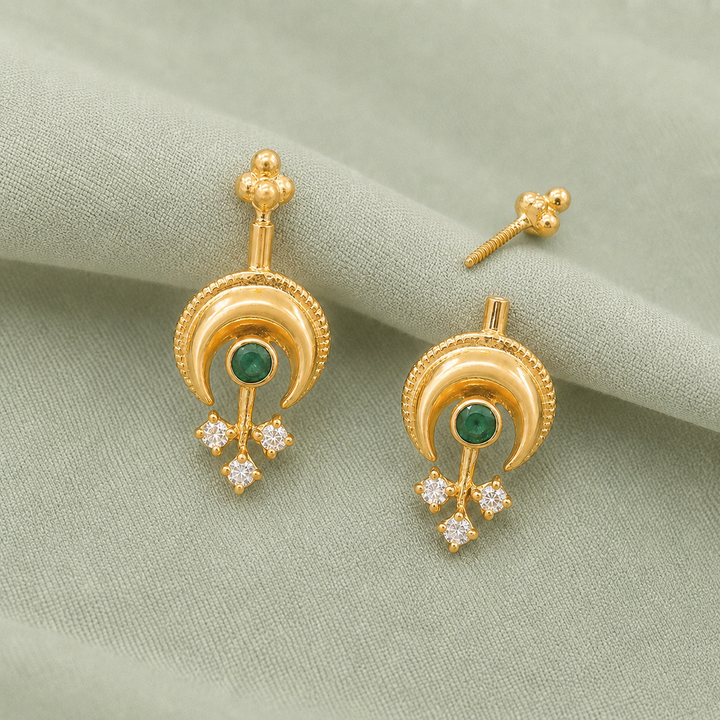 925 Sterling Silver Green Moon Bugadi (Pierced)
