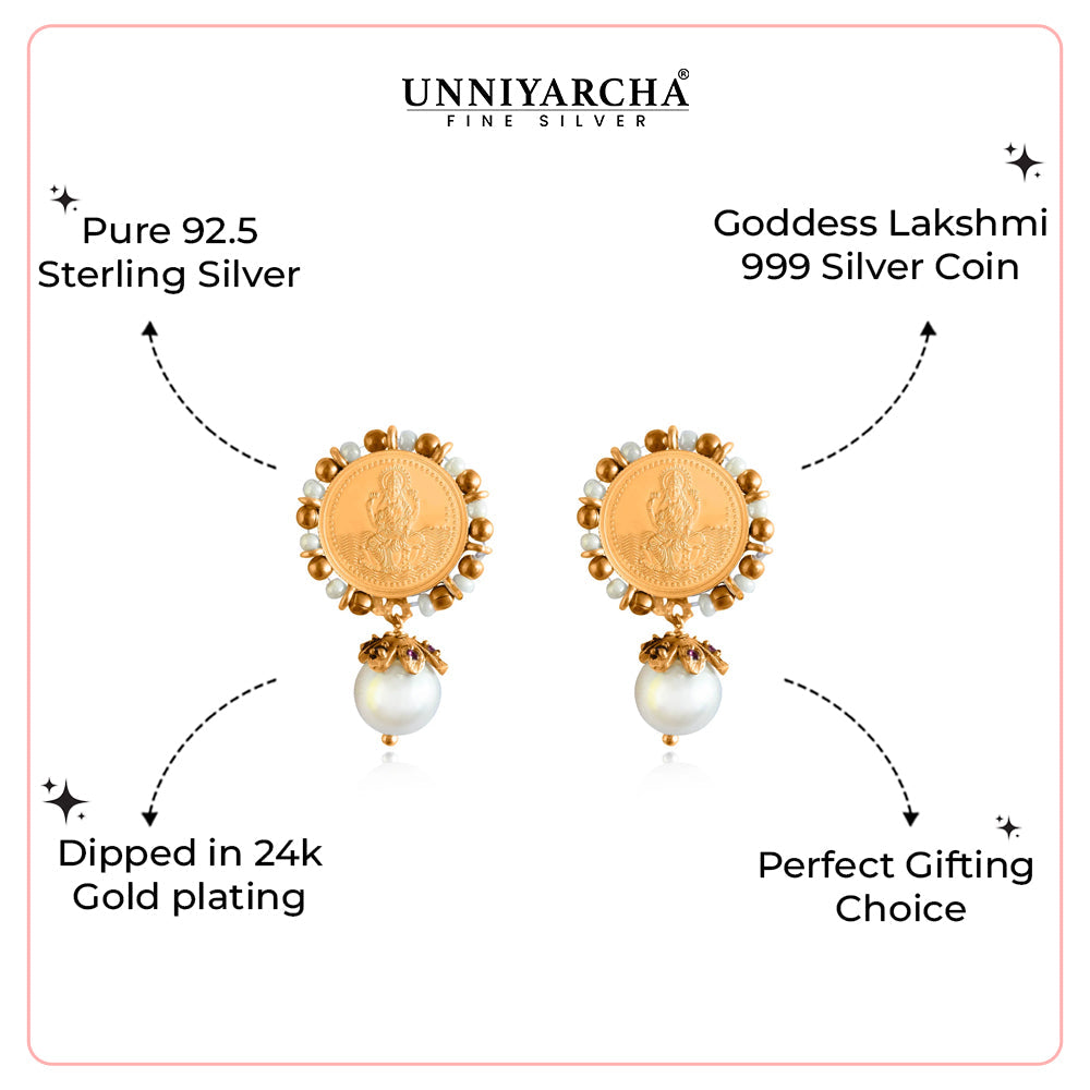 Silver Lakshmi Gold Plated Coin Earring