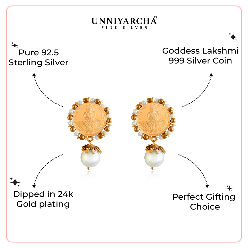 Silver Lakshmi Gold Plated Coin Earring