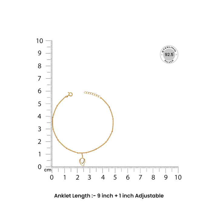 Gold Plated Silver 92.5 Aam Ras White Stone Anklet