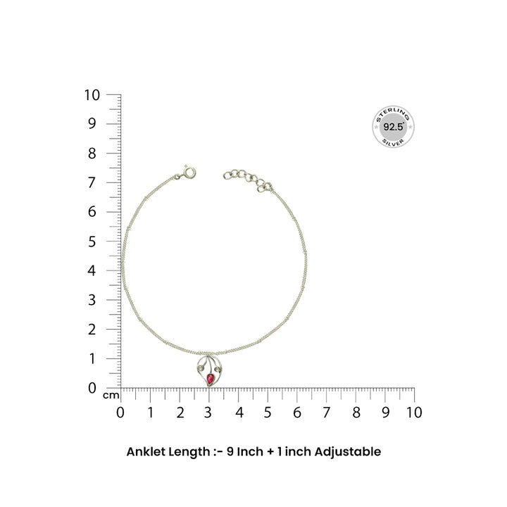 Single Silver 92.5 Aam Ras Red Stone Anklet