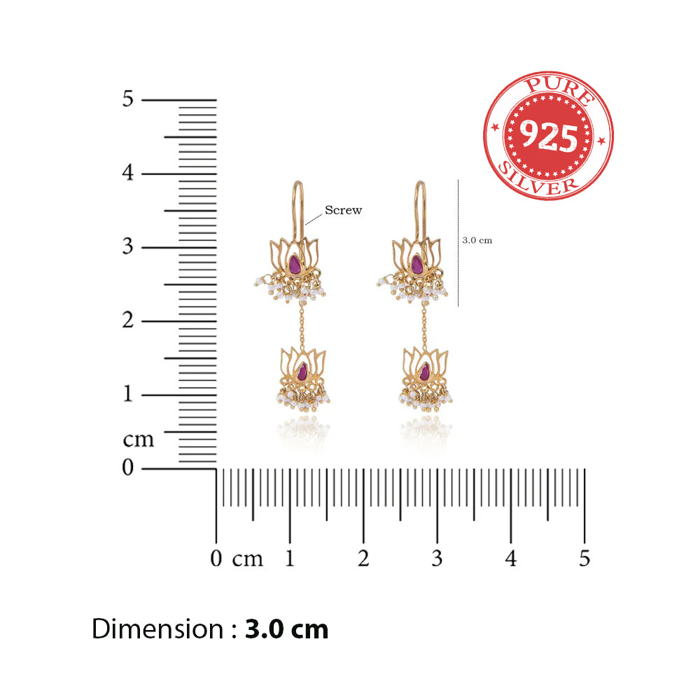 925 Sterling Silver Lotus Sui Dhaga Earring
