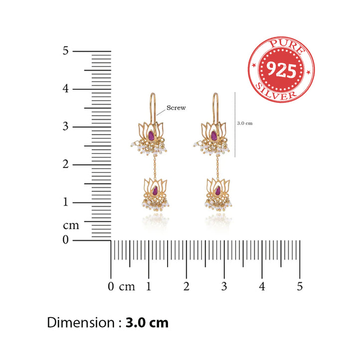 925 Sterling Silver Lotus Sui Dhaga Earring