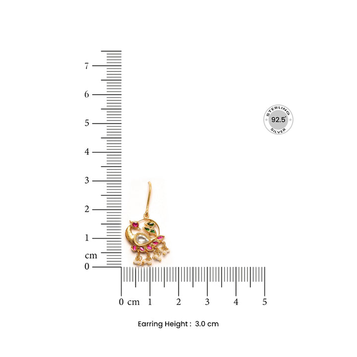 Swan Motif Kundan Dangling Earrings In 92.5 Sterling Silver