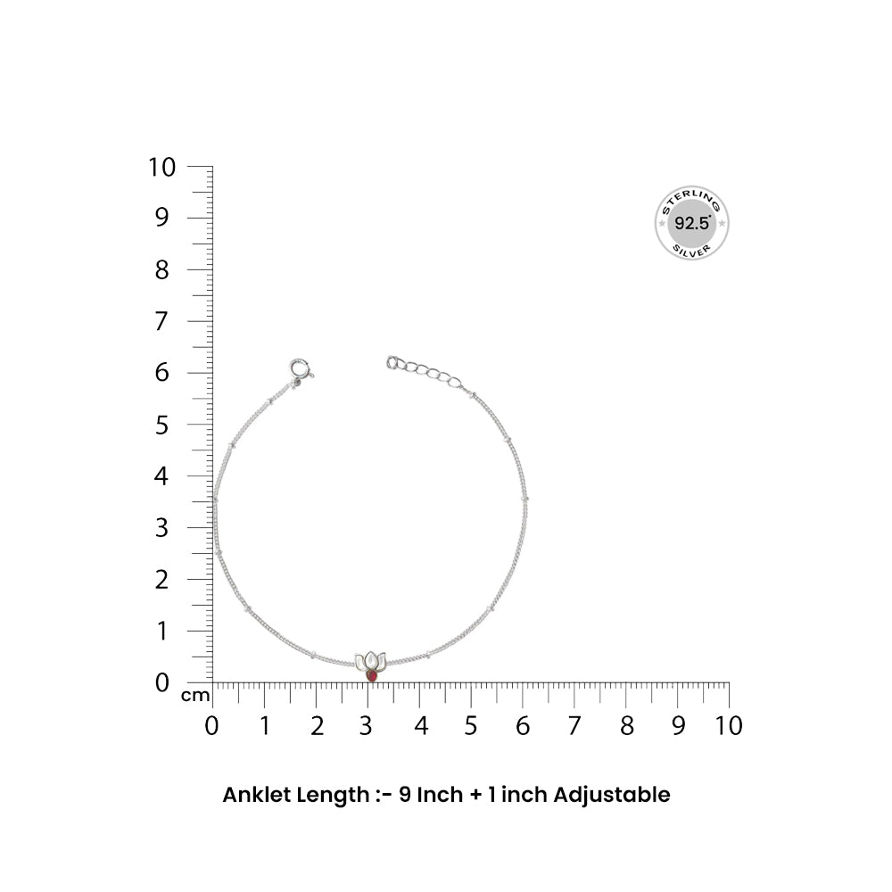 Single Silver 92.5 lotus kundan Anklet