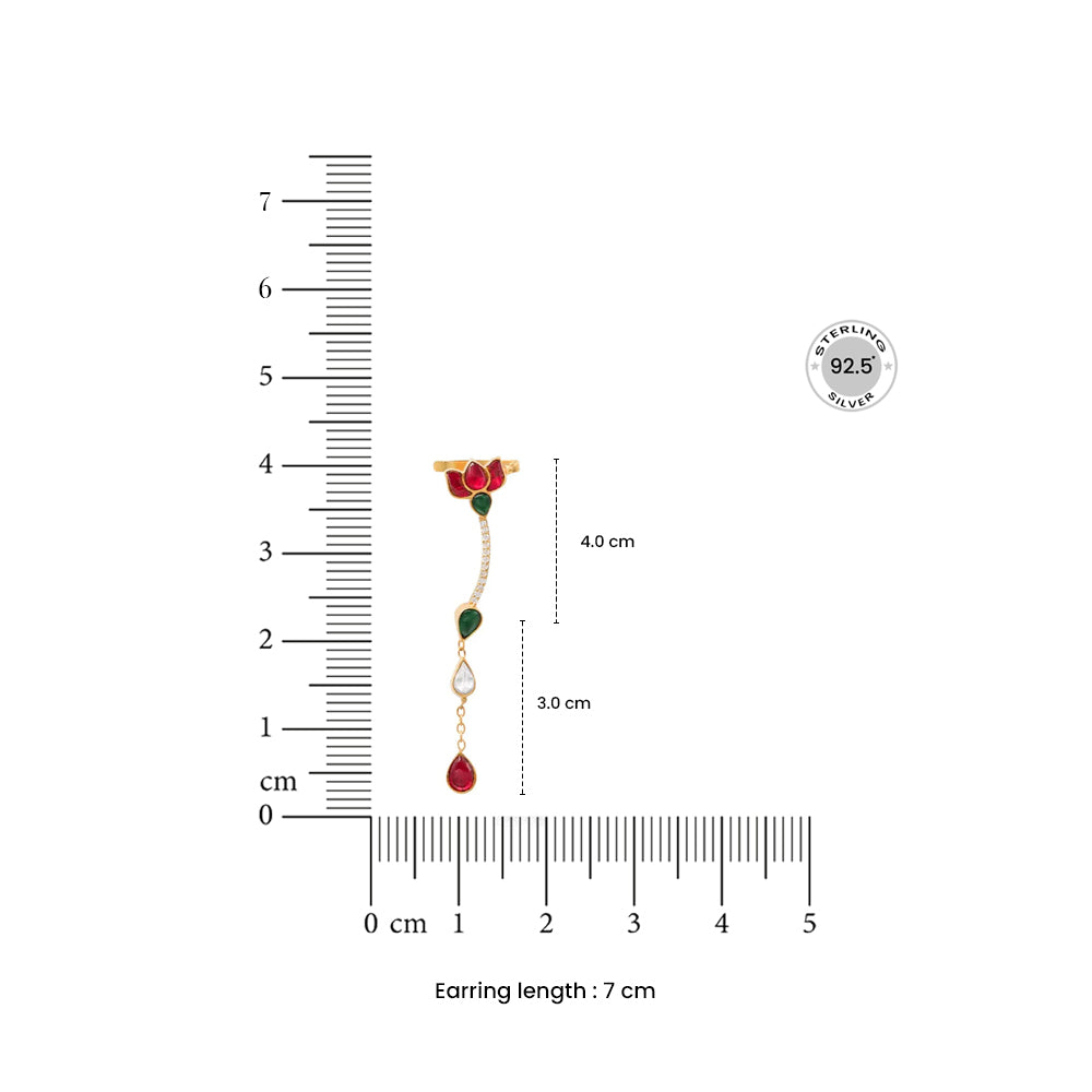 92.5 Sterling Silver Kundan Small Lotus EarCuff