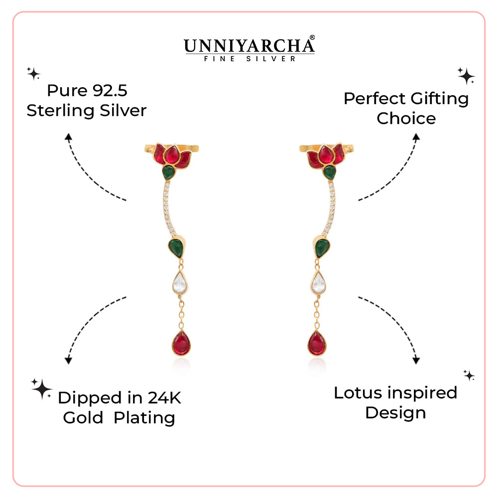 92.5 Sterling Silver Kundan Small Lotus EarCuff
