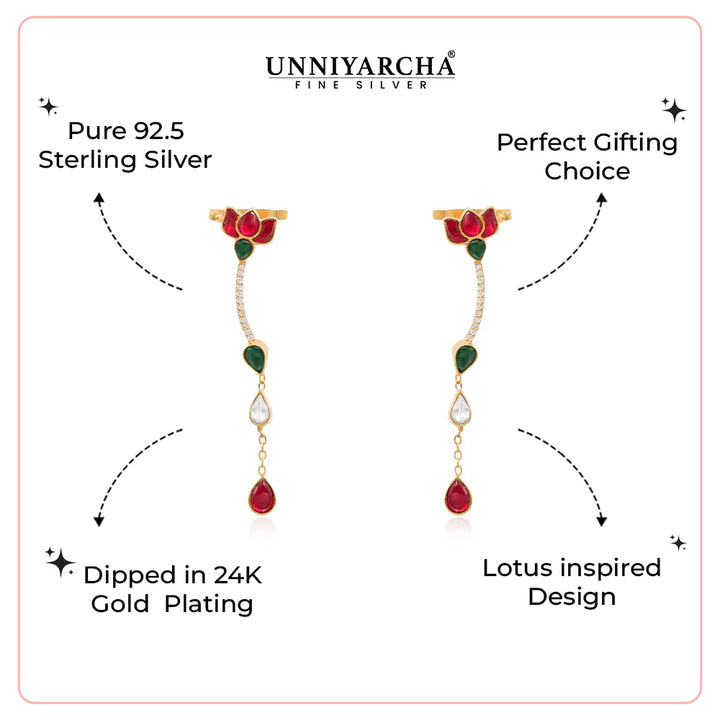 92.5 Sterling Silver Kundan Small Lotus EarCuff