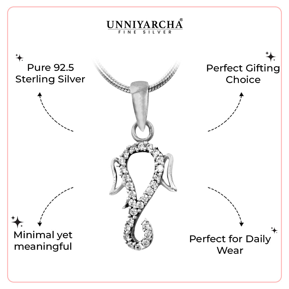Silver Lord Ganesha Zircon Pendant and Chain
