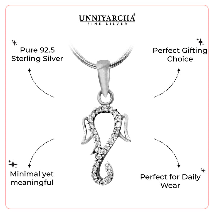 Silver Lord Ganesha Zircon Pendant and Chain