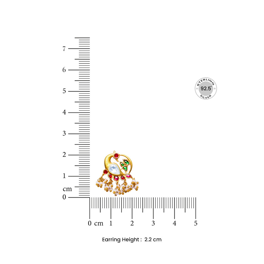 92.5 Sterling Silver Swan Motif Kundan Stud Earrings