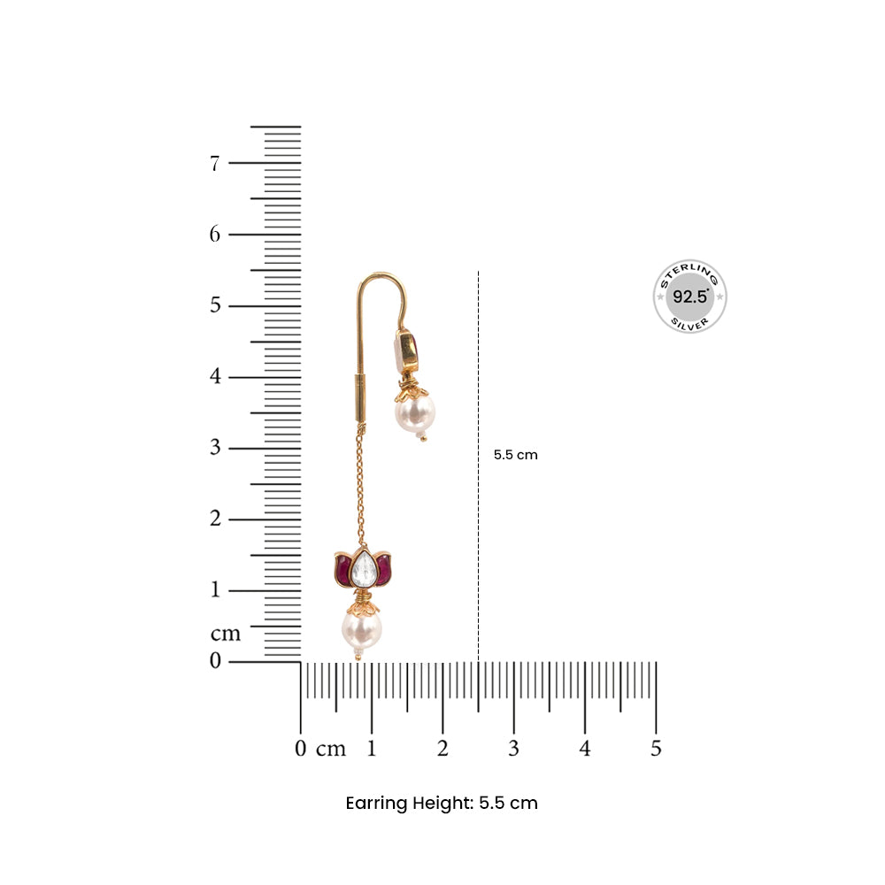 Double Lotus Kundan Silver 92.5 Sui Dhaga Earring
