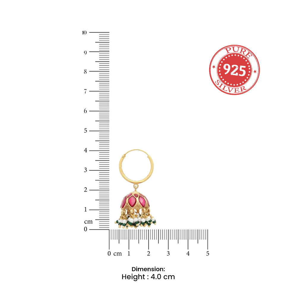 92.5 Sterling Silver graceful Kundan Bali with stone and pearls