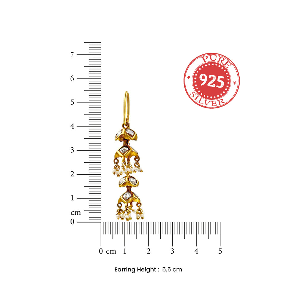 92.5 Sterling Silver Double Jhumka Sui Dhaga Earrings