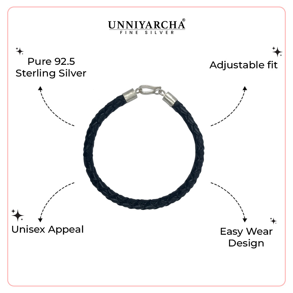 925 silver men's leather  bracelet